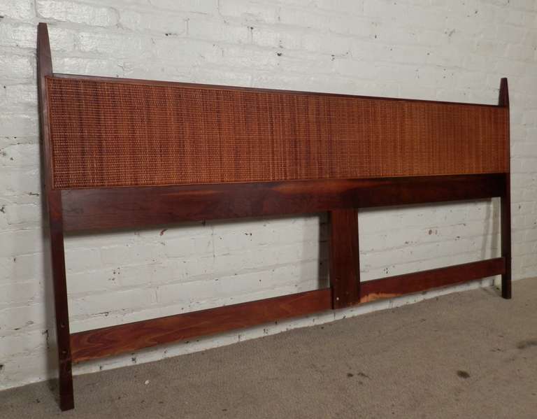 Mid-Century Modern Paul McCobb Walnut and Cane King Size Headboard