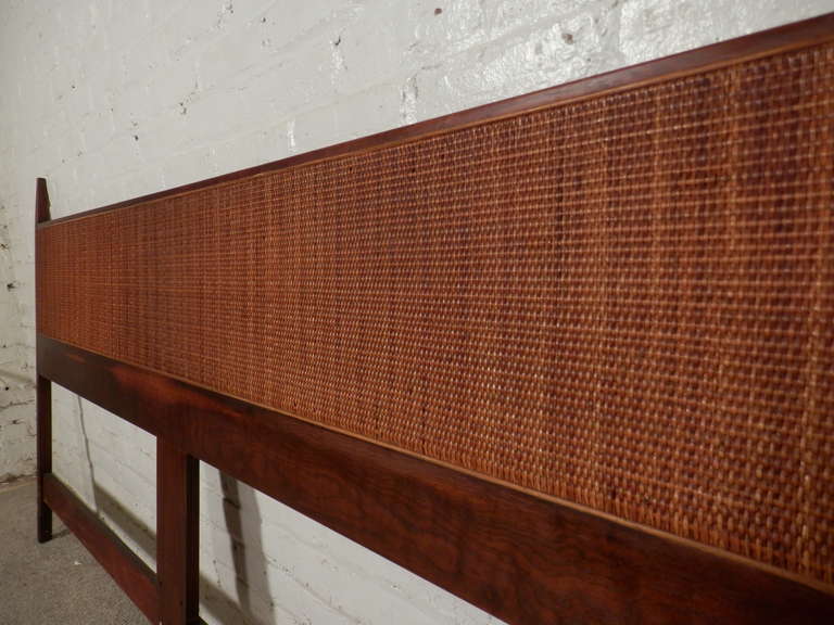 Paul McCobb Walnut and Cane King Size Headboard In Good Condition In Brooklyn, NY