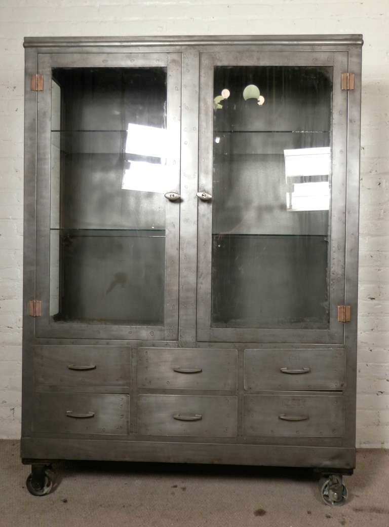 Industrial Massive Mid 20th Century Display Cabinet on Casters