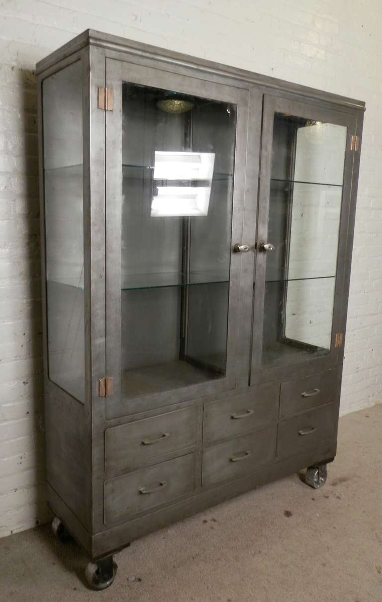 Massive Mid 20th Century Display Cabinet on Casters 3
