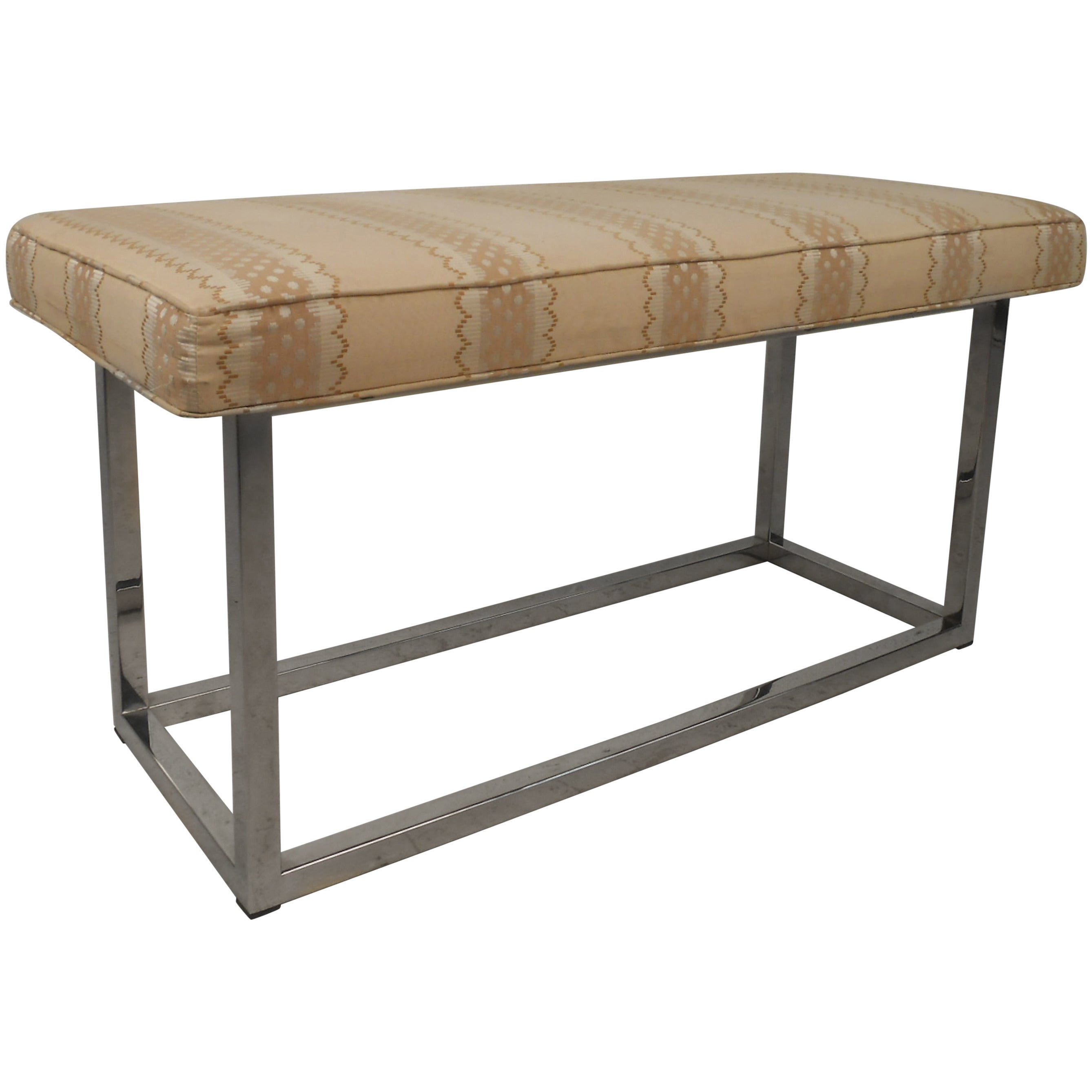 Mid-Century Modern Upholstered Bench with Solid Chrome Frame