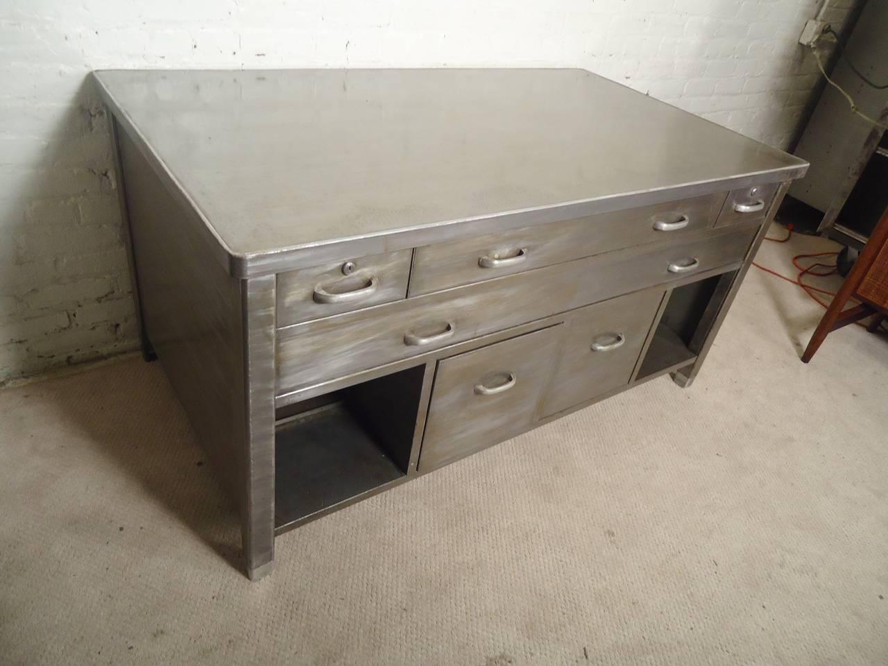Massive Industrial Workstation Table In Distressed Condition In Brooklyn, NY