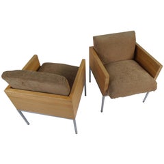 Pair of Vintage Modern Oak Frame Club Chairs