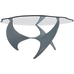 Mesa de centro de aluminio y cristal de mediados de siglo by Knut Hesterberg