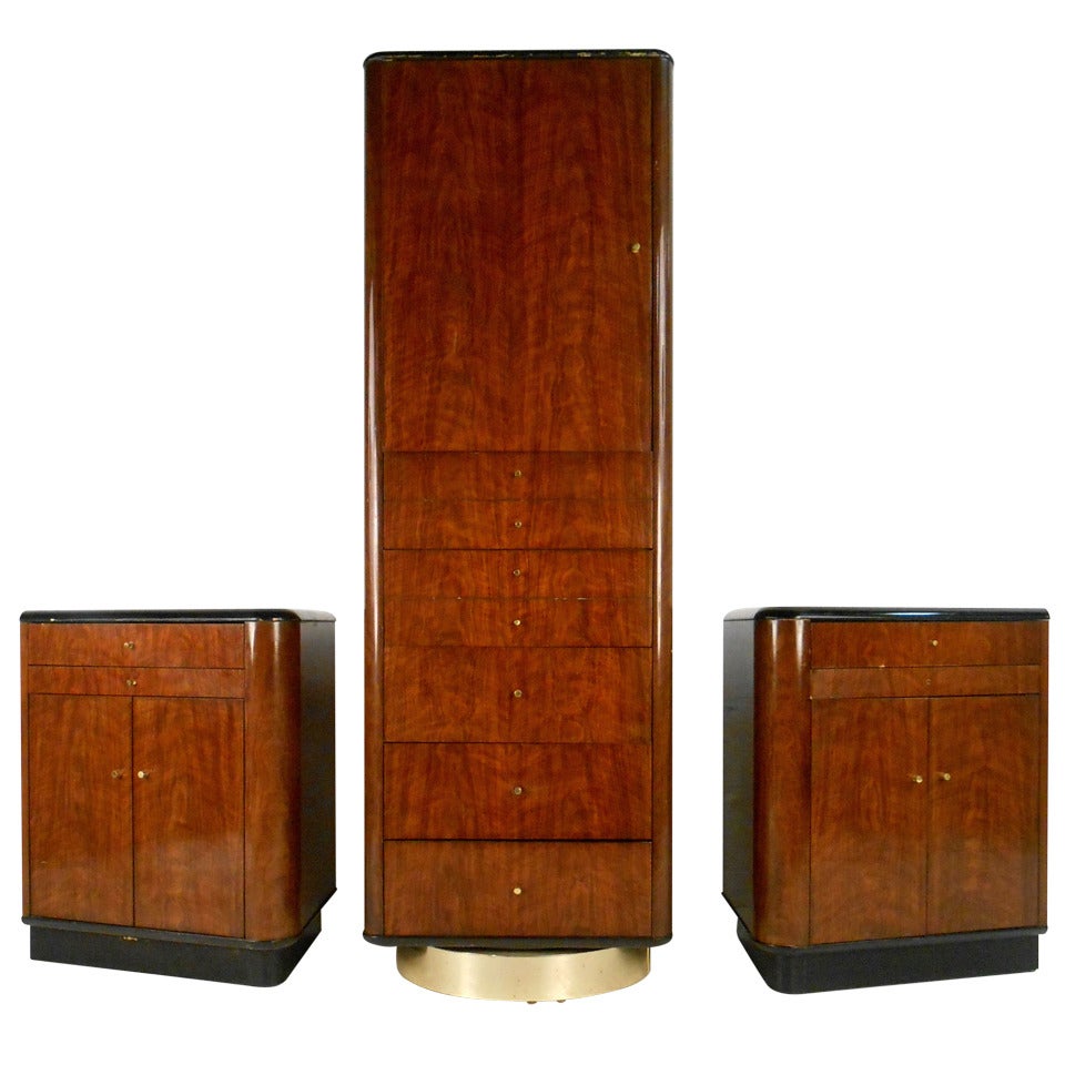 Mid-Century Modern Swivel Wardrobe with End Tables by Drexel