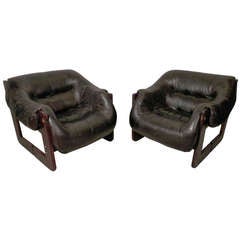 Pair Of Leather And Rosewood Chairs By Percival Lafer