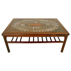 Mid-Century Modern Rosewood Coffee Table w/ Painted Tile Inlay