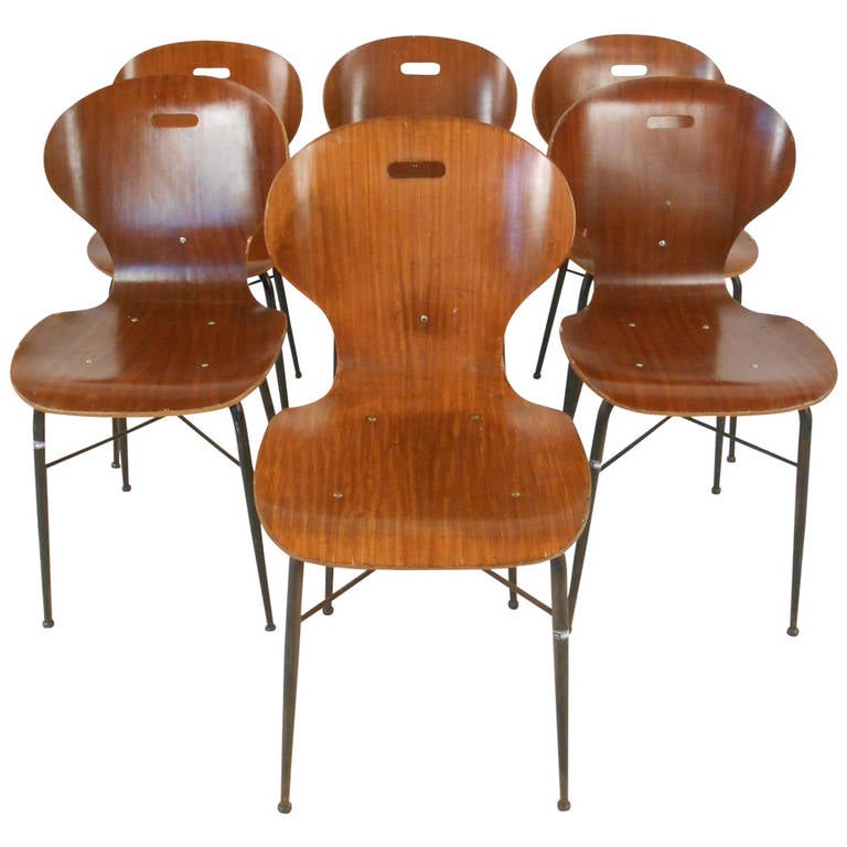 Six Italian Mid Century Molded Plywood Chairs For Sale at 1stdibs