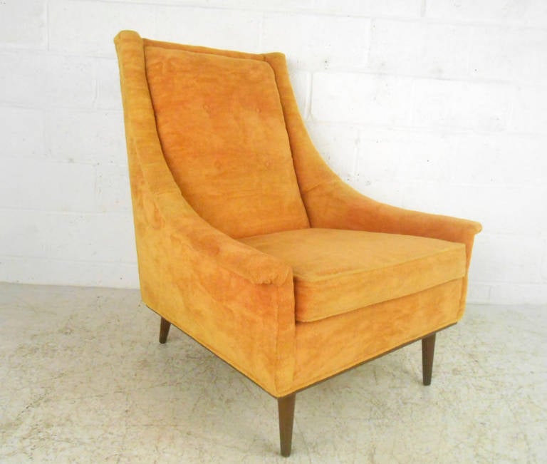 American Mid-Century Modern Paul McCobb Style Highback Chair and Ottoman