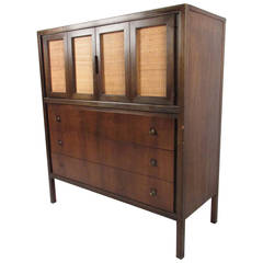 Mid Century Modern High Boy Dresser with Cane Doors 8