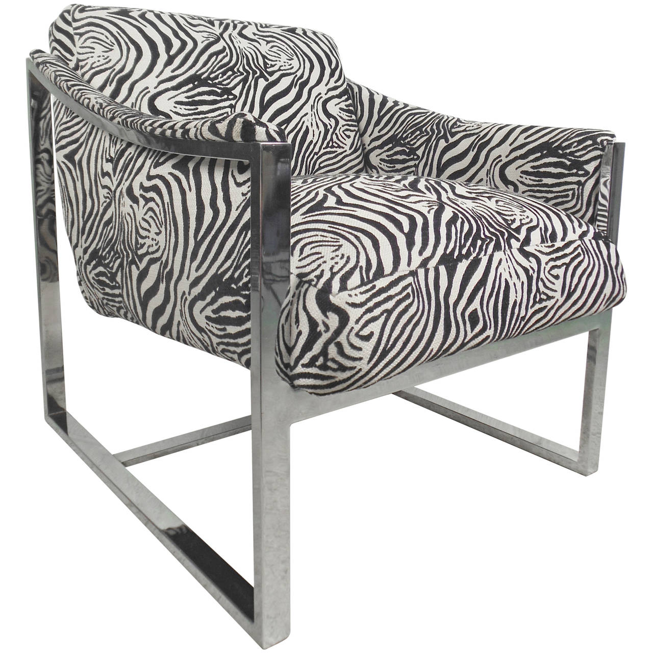 Vintage chrome lounge chair with zebra print for sale