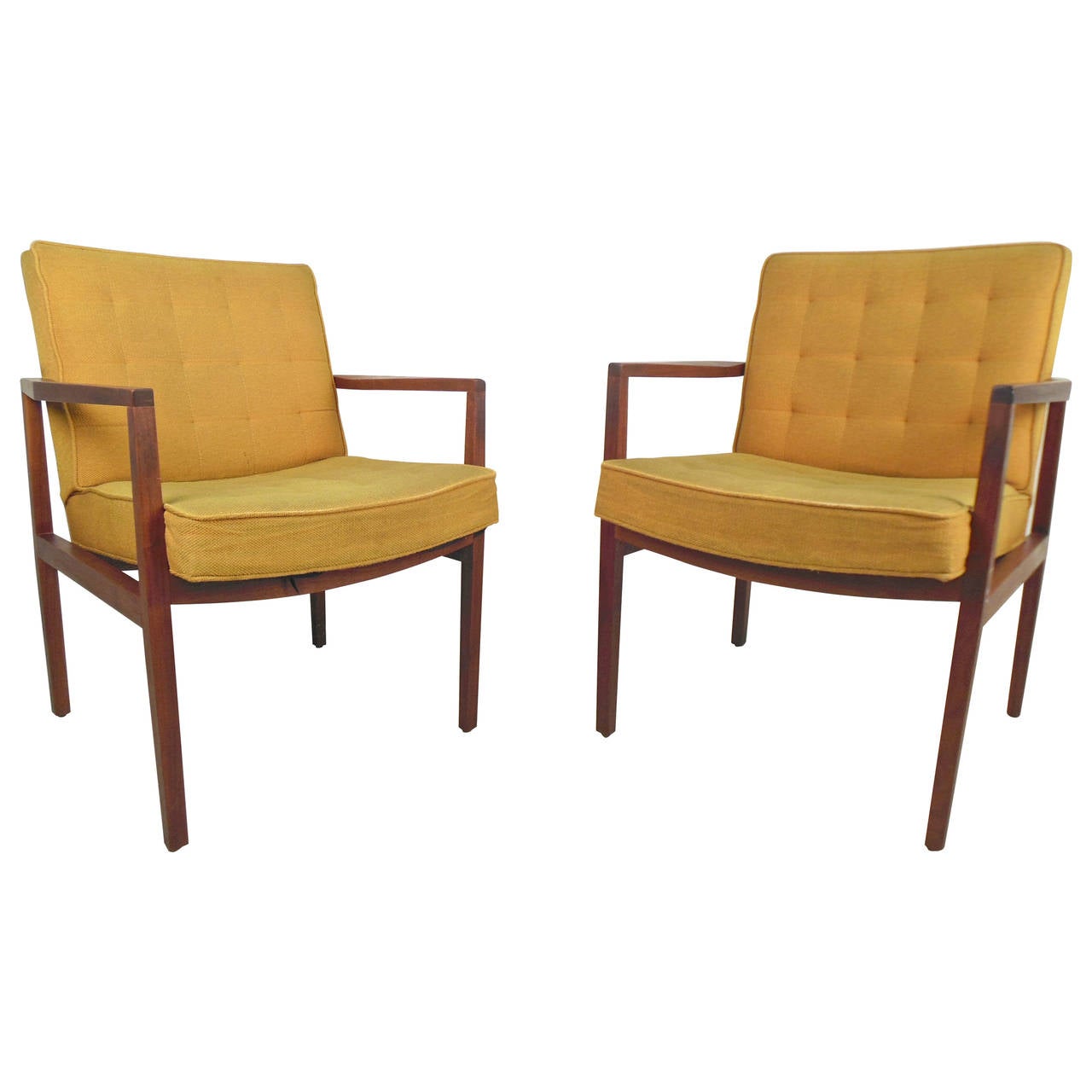 Pair Of Mid Century Modern Walnut Frame Chairs For At 1stdibs Pair Of Mid Century Modern Walnut Frame Chairs For