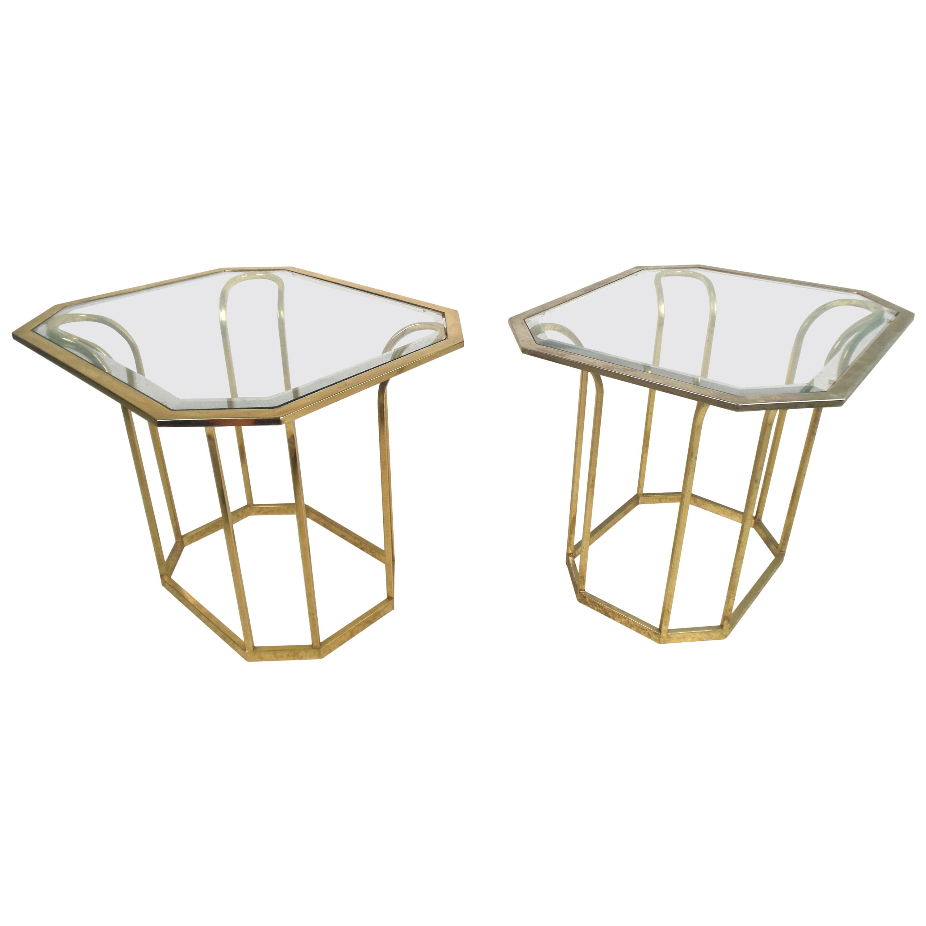 Pair of Brass Tulip Form End Tables