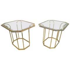 Retro Pair of Brass Tulip Form End Tables