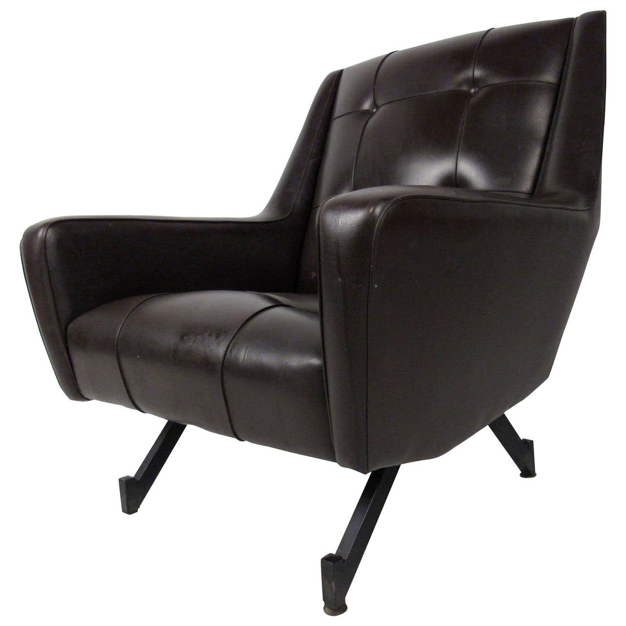 MidCentury Modern Brown Tufted Vinyl Lounge Chair For Sale at 1stdibs