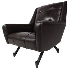 Mid-Century Modern Brown Tufted Vinyl Lounge Chair 7