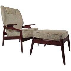 Danish Modern Reclining Lounge Chair and Ottoman