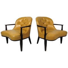 Pair of Yellow Tufted Chairs by Dunbar 12