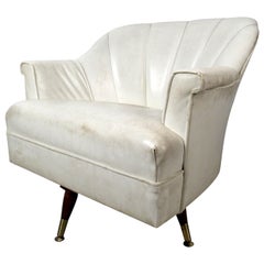 Mid-Century Modern White Vinyl Lounge Chair