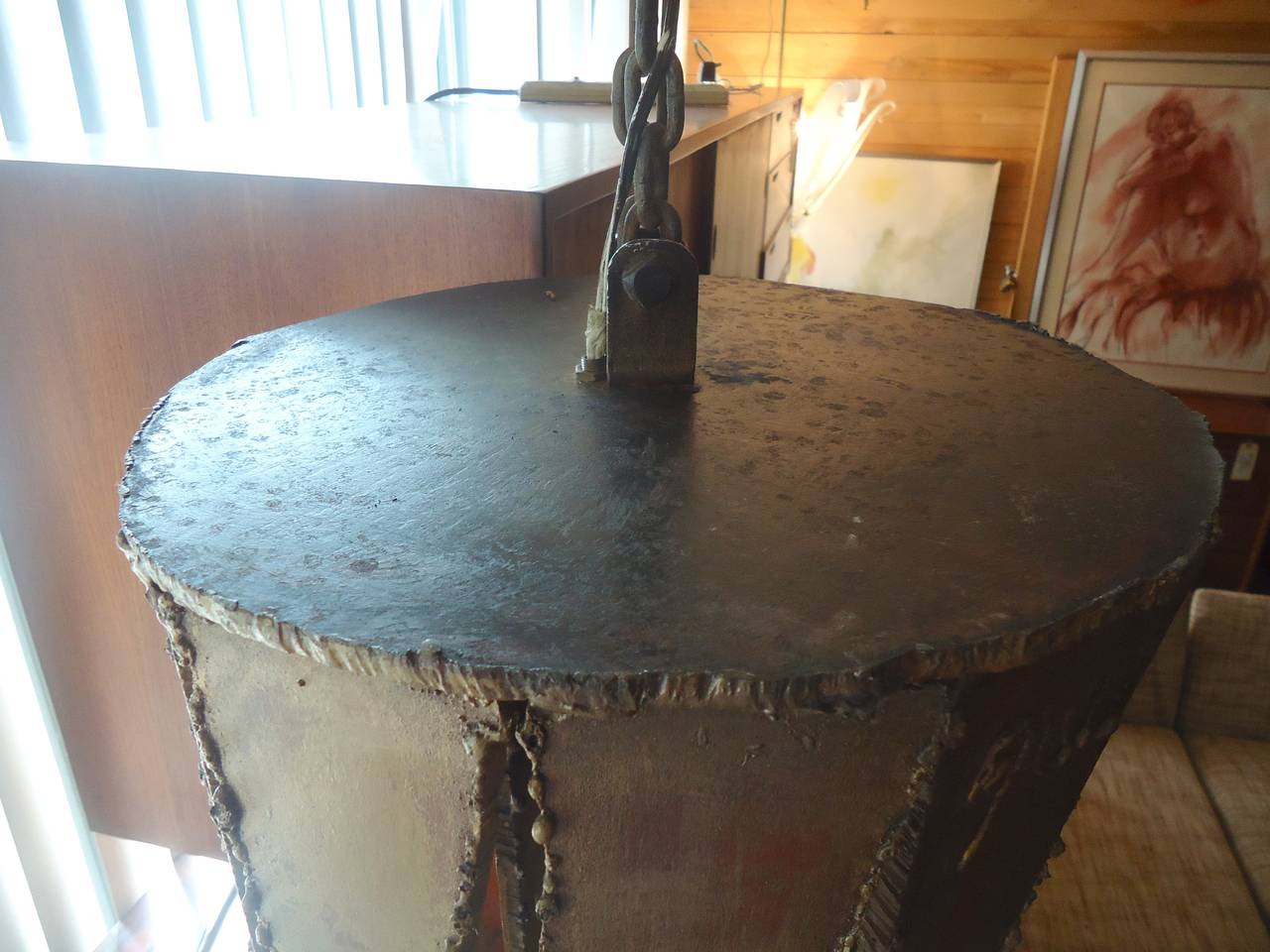 Signed Brutalist Paul Evans Style Chandelier In Good Condition For Sale In Brooklyn, NY