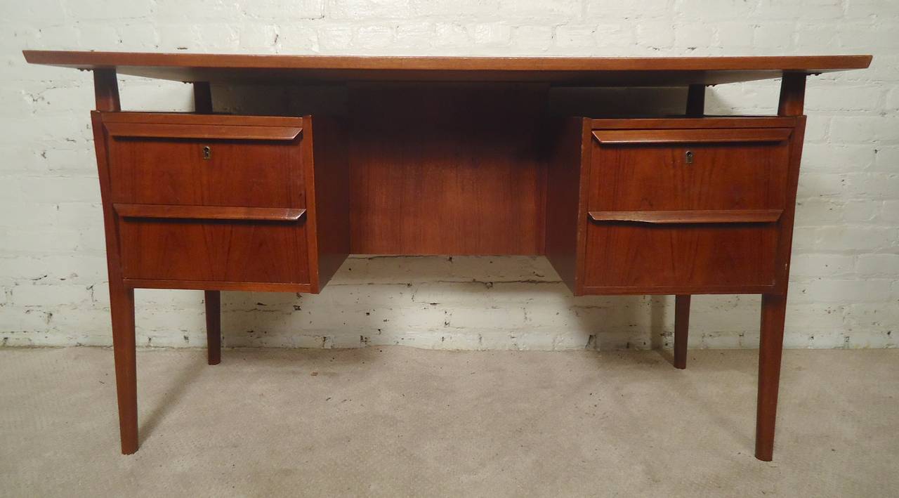 Mid-Century Modern Danish Angular Desk with Finished Back