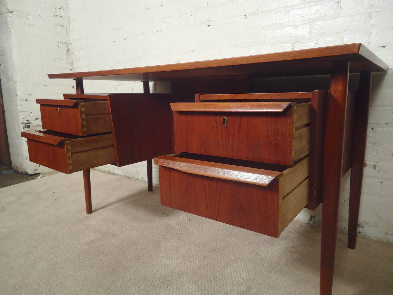 Danish Angular Desk with Finished Back In Good Condition In Brooklyn, NY