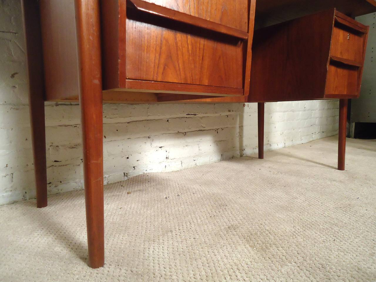 Mid-20th Century Danish Angular Desk with Finished Back