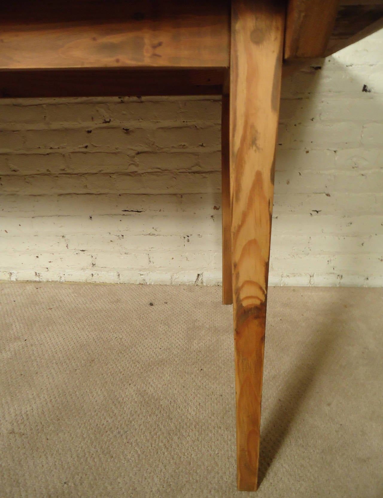 Antique Solid Pine Farm Table with Removable Top In Good Condition In Brooklyn, NY