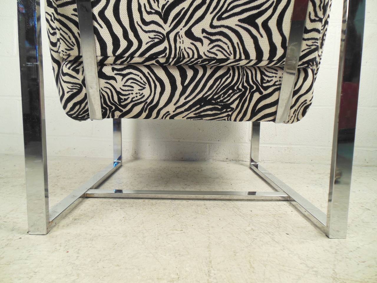 Vintage Chrome Lounge Chair with Zebra Print For Sale at 1stDibs
