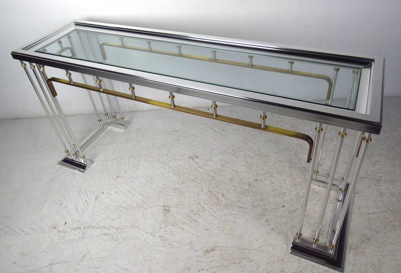 20th Century Modern Console Table in Chrome and Brass