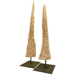 Pair Of Unique Petrified Wood Sculptures On Custom Display Stands