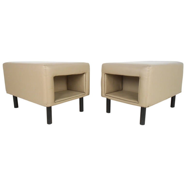 Pair of MidCentury Modern Vinyl Storage Ottomans For Sale at 1stdibs