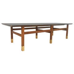 Unusual Mid-Century Modern Walnut And Brass Coffee Table 5