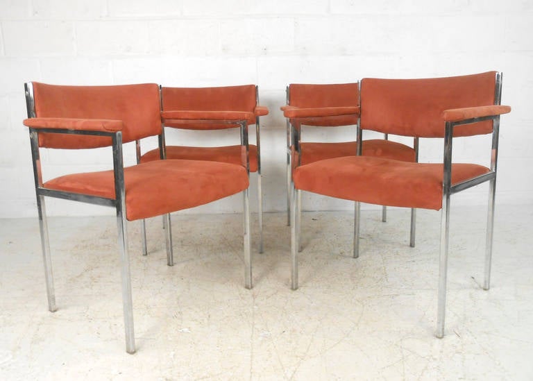 Mid-Century Modern Set of Vintage Suede Dining Chairs