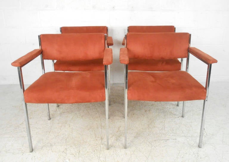 American Set of Vintage Suede Dining Chairs