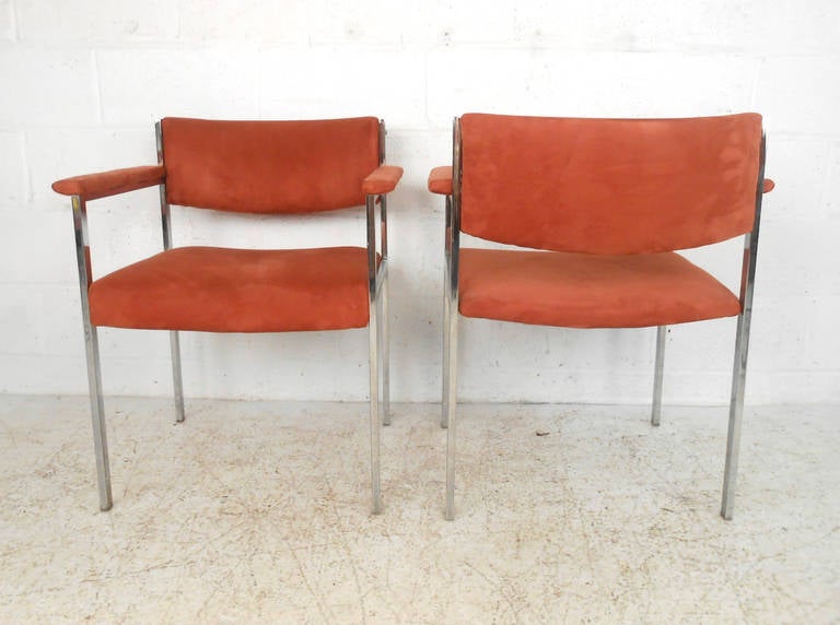 Set of Vintage Suede Dining Chairs 1