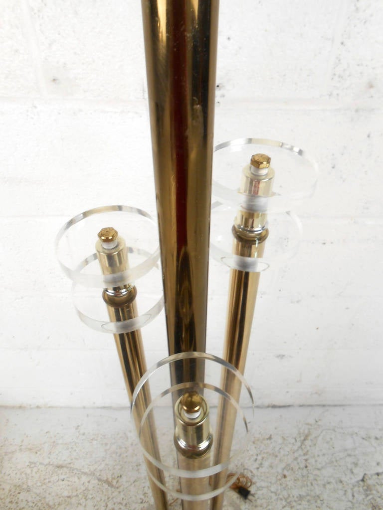 Late 20th Century Vintage Brass and Lucite Floor Lamp For Sale