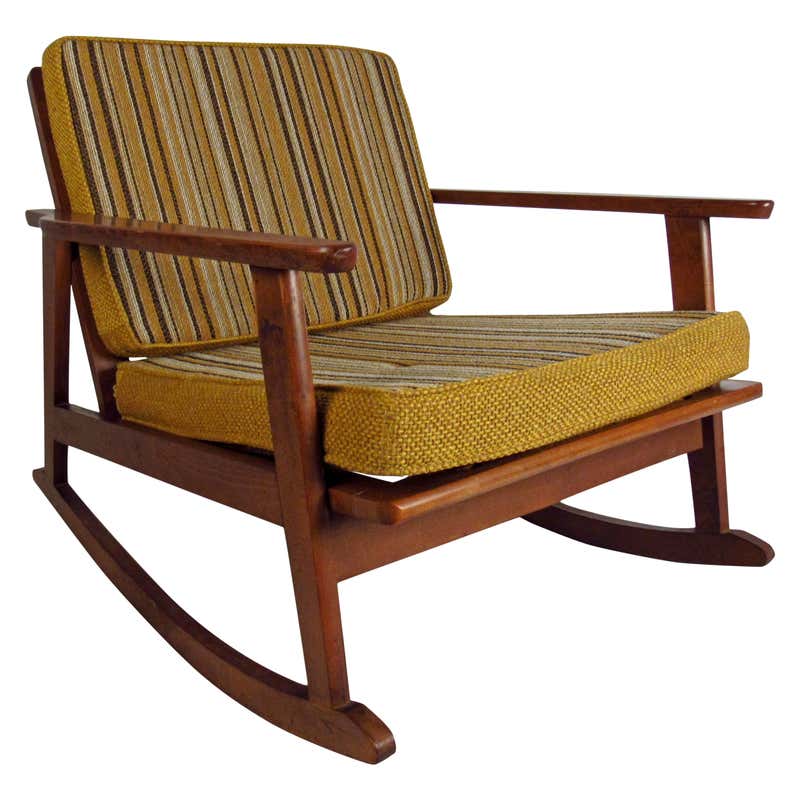 Mid-Century Modern Walnut Rocker with Striped Cushions at 1stDibs