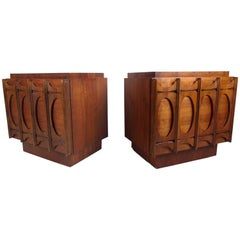 Vintage Pair of Brutalist Modern Sculpted Front Nightstands