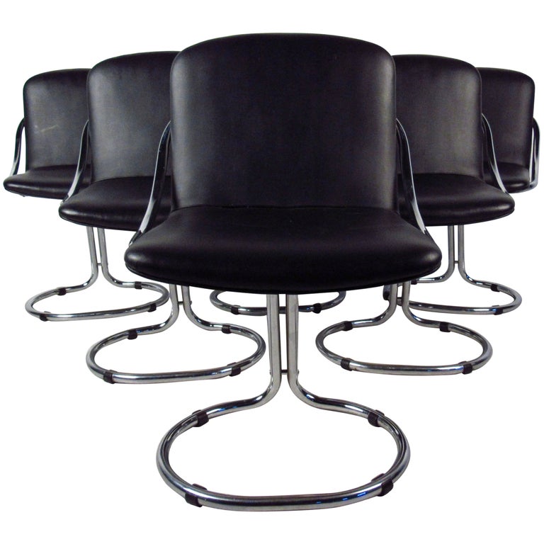 Modern Chrome and Vinyl Dining Chairs at 1stDibs