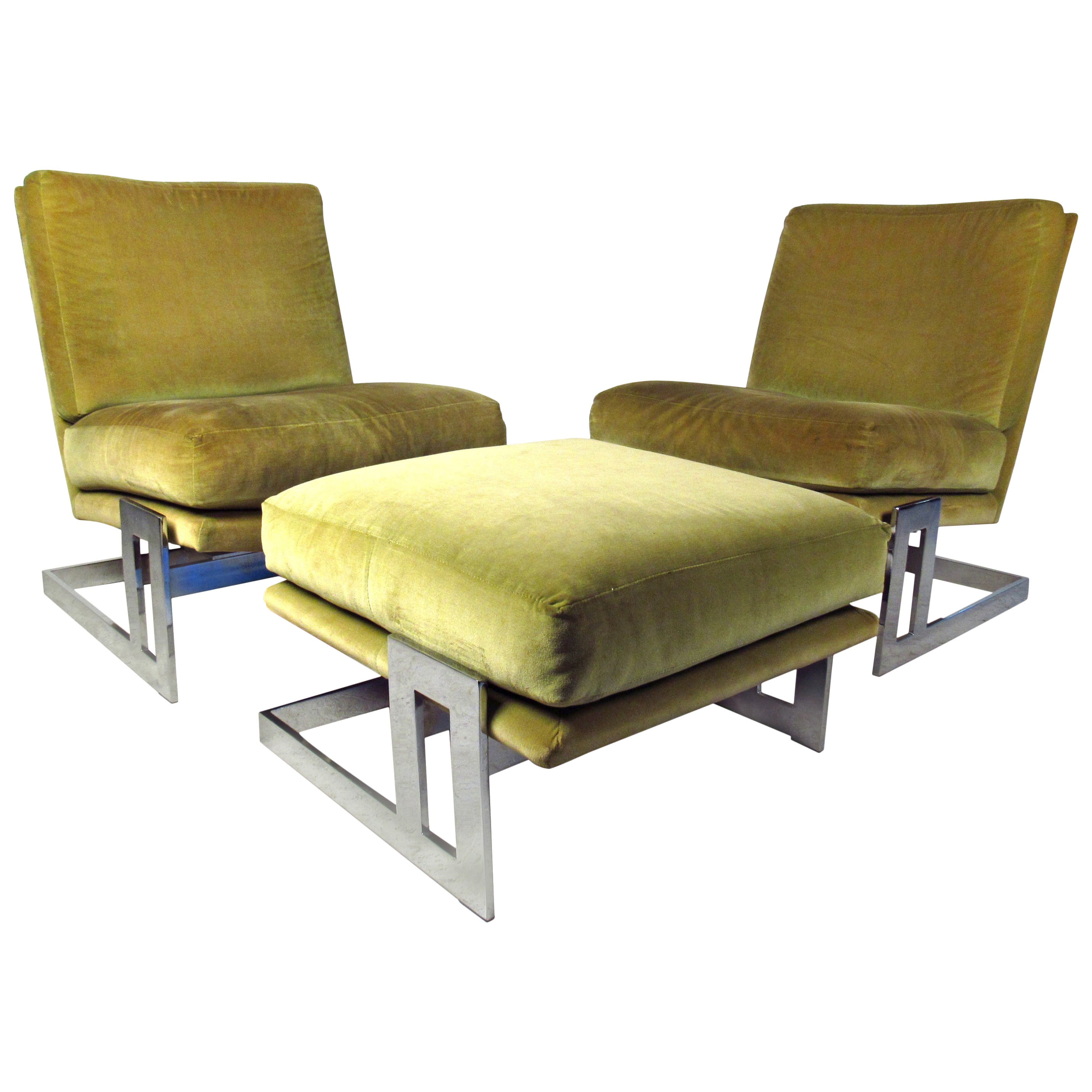 Vintage Milo Baughman Lounge Chairs and Ottoman for Thayer Coggin