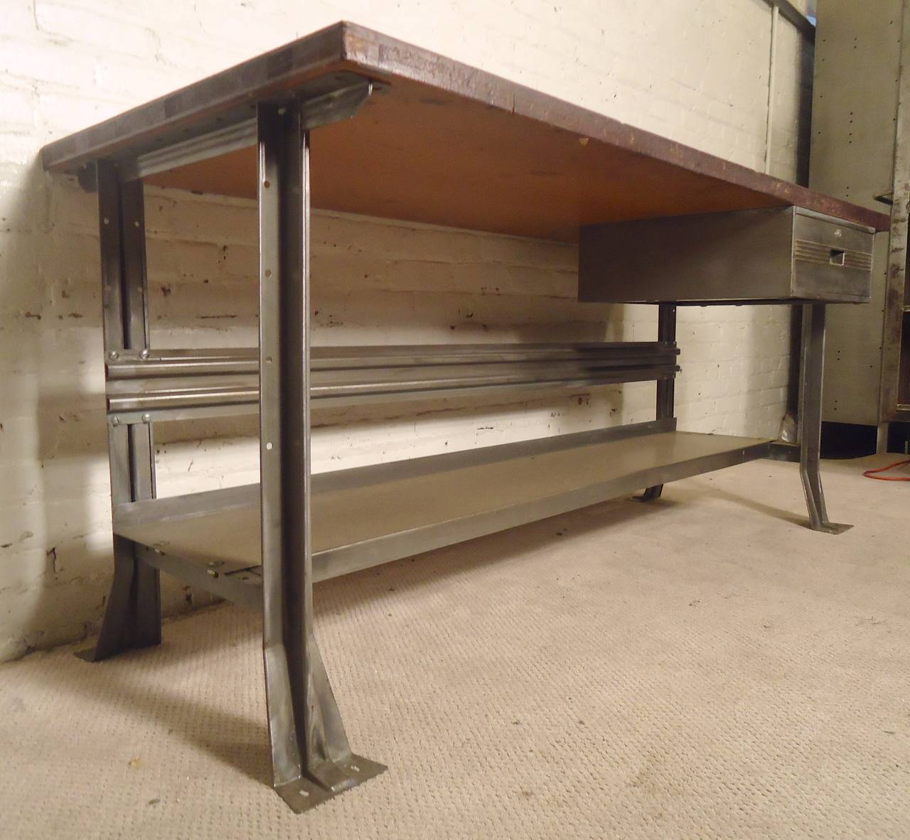 Industrial Large Factory Work Desk Restored