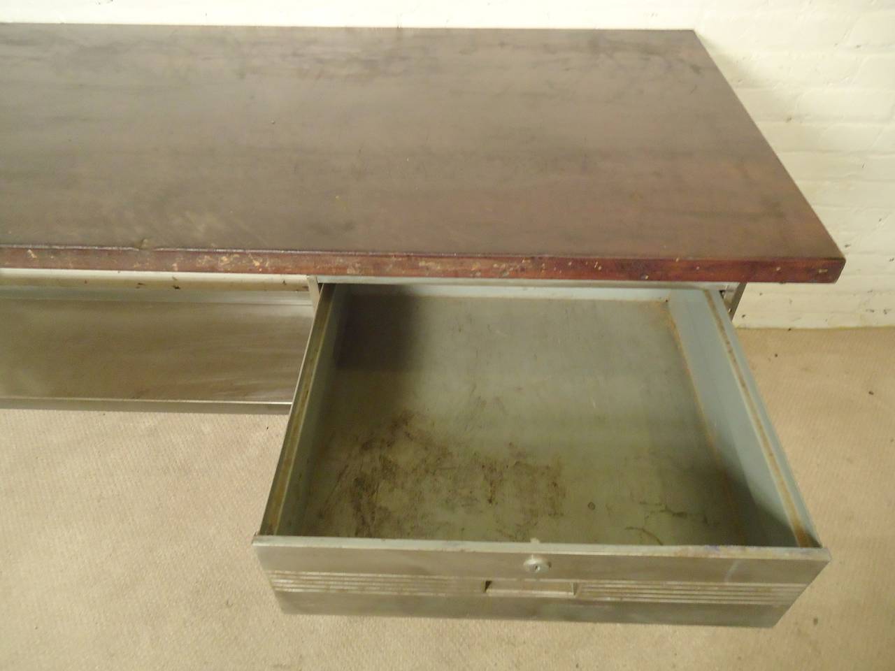 Large Factory Work Desk Restored In Distressed Condition In Brooklyn, NY