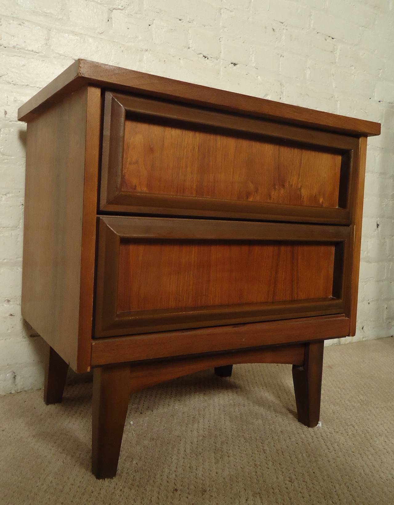 Walnut Single Mid-Century Nightstand For Sale