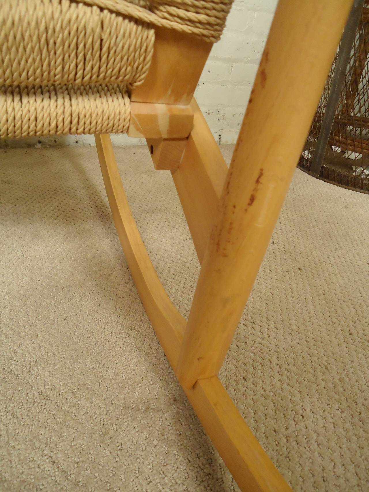 Mid-20th Century Hans Wegner Style Rope Rocking Chair