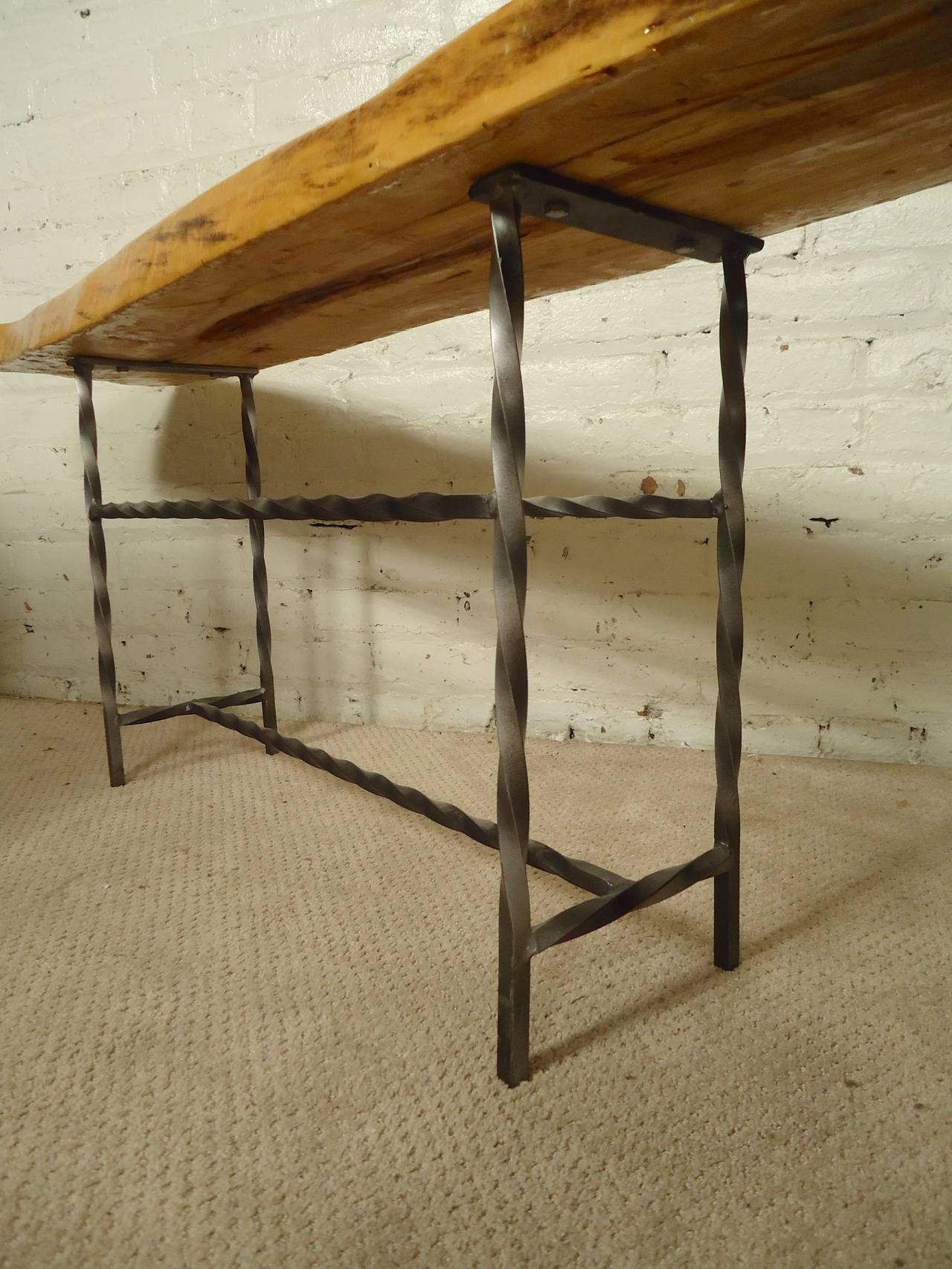 Industrial Live Edge Bench on Decorative Iron Frame