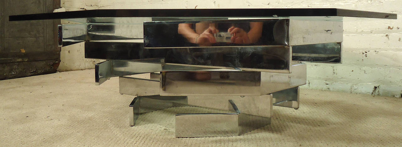 Mid-Century Modern Mid-Century Paul Mayen Style Chrome and Glass Coffee Table For Sale