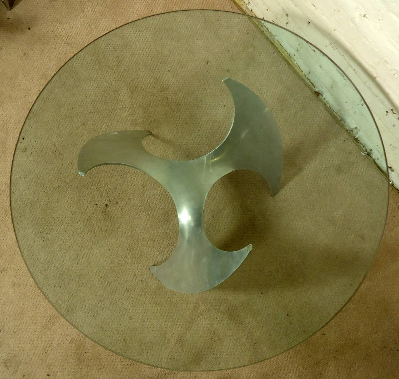 Midcentury Propeller Coffee Table with Glass Top by Knut Hesterberg