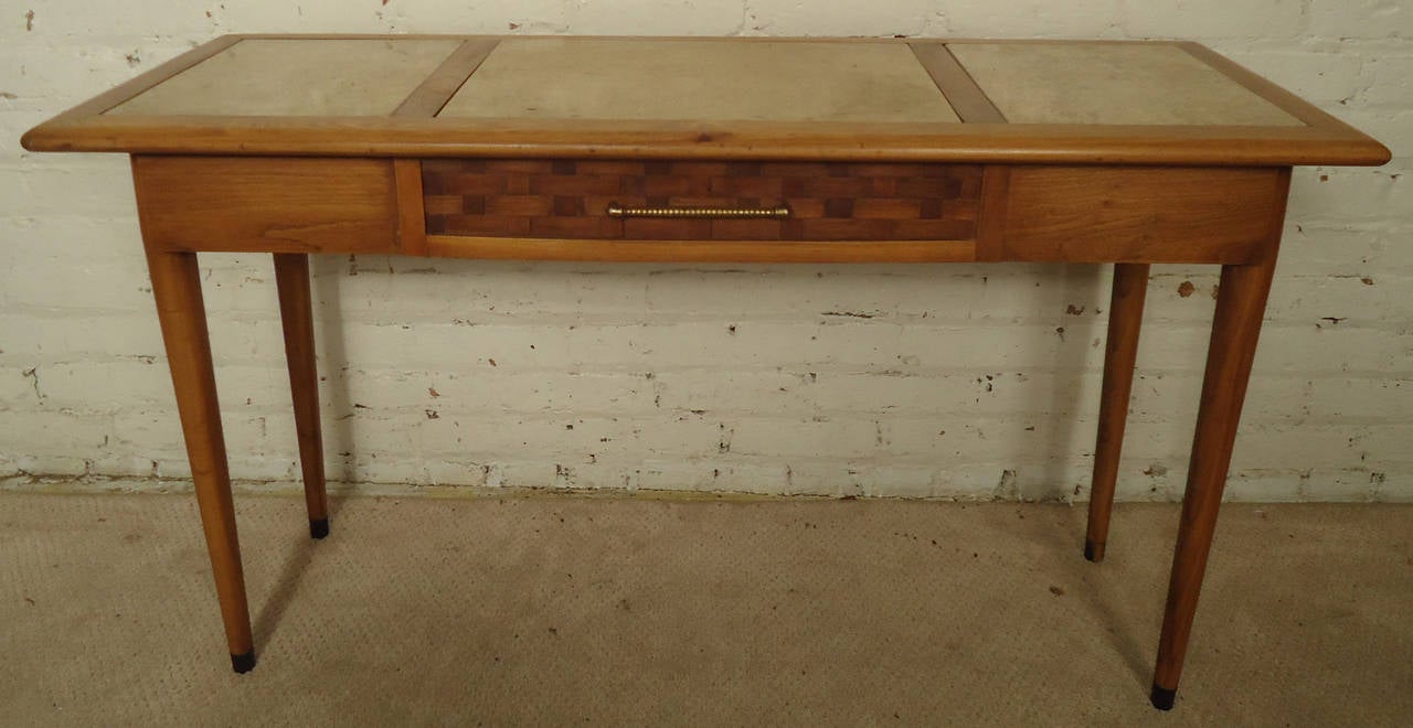 Mid Century Walnut Console Table with Marble Inserts 3