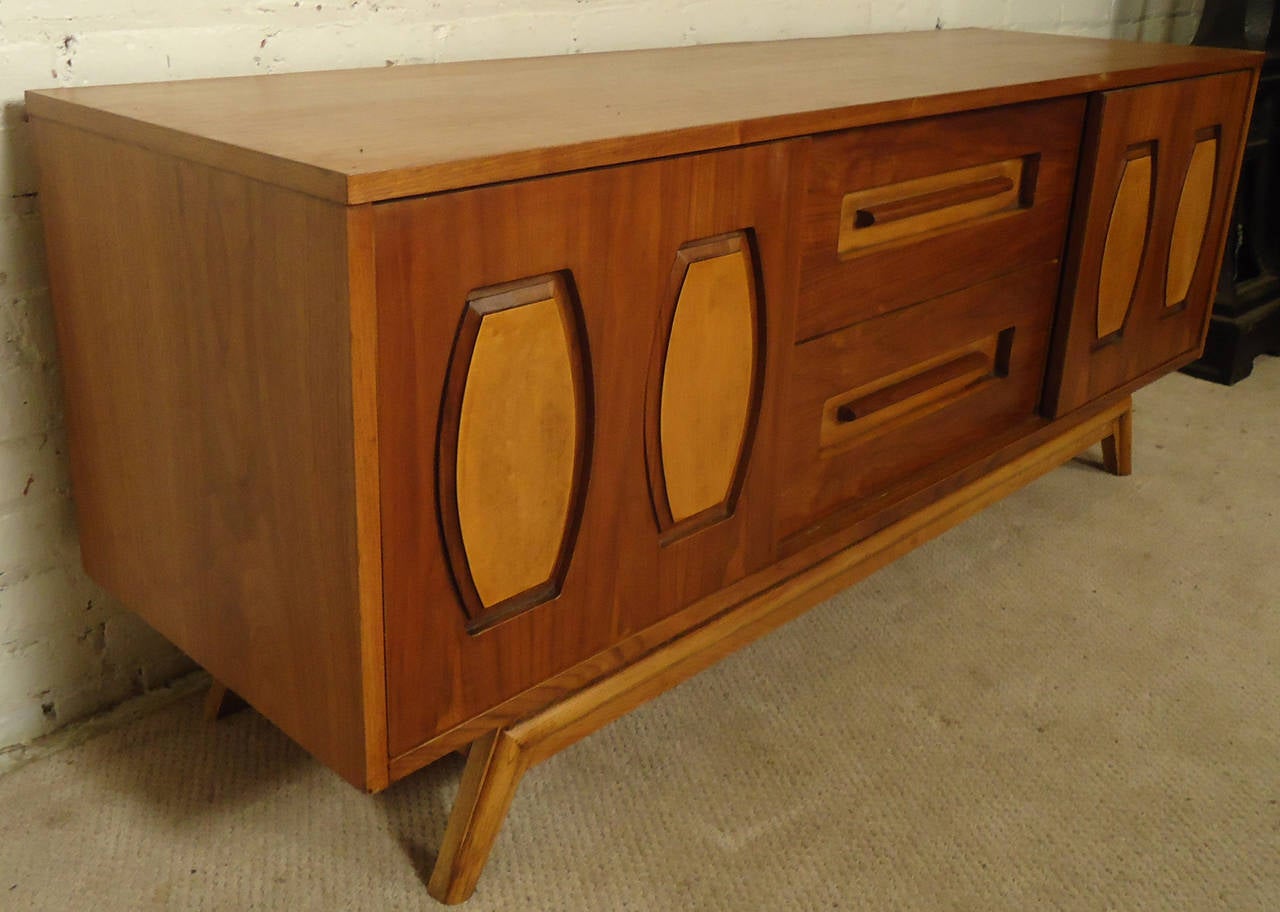 American Mid-Century Modern Walnut and Oak Credenza
